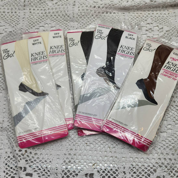 5 sets On The Go Knee High Stockings size 8.5 to 11 2 off white 2 Black, 1 Brown - Picture 1 of 2